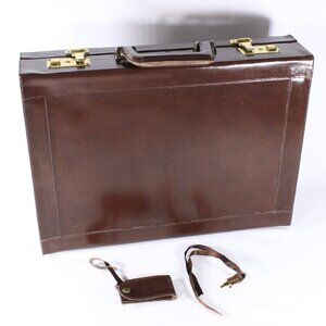 Vintage Stradellina chestnut brown Leather briefcase with keys and luggage tag,